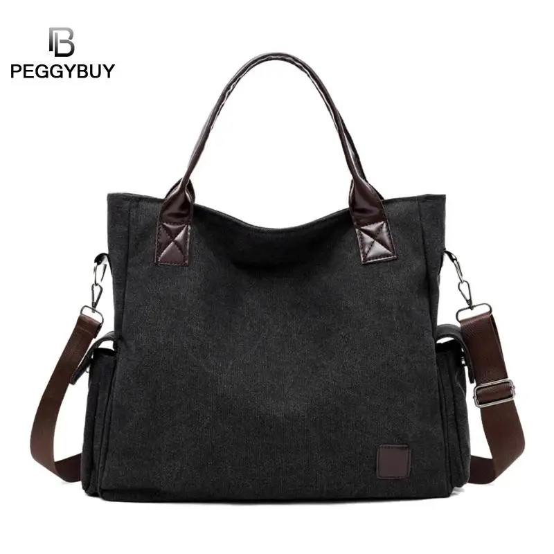 

Ladies Retro Canvas Shoulder Large Capacity Casual Totes Women Solid Color Handbag Female High Quality Messenger Crossbody Bag