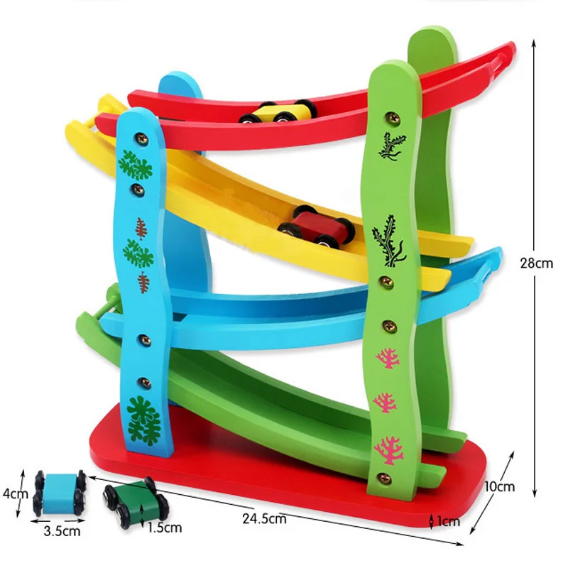 

Wooden Children's Toy Roller Coaster Four-story Glider Track Slide Car Puzzle Manual Brain Preschool Transportation gadgets