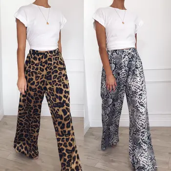 

New Sexy Women Sexy Leopard Printed Pants Palazzo Wide Leg Trousers Long Loose Baggy Casual Pants Trousers