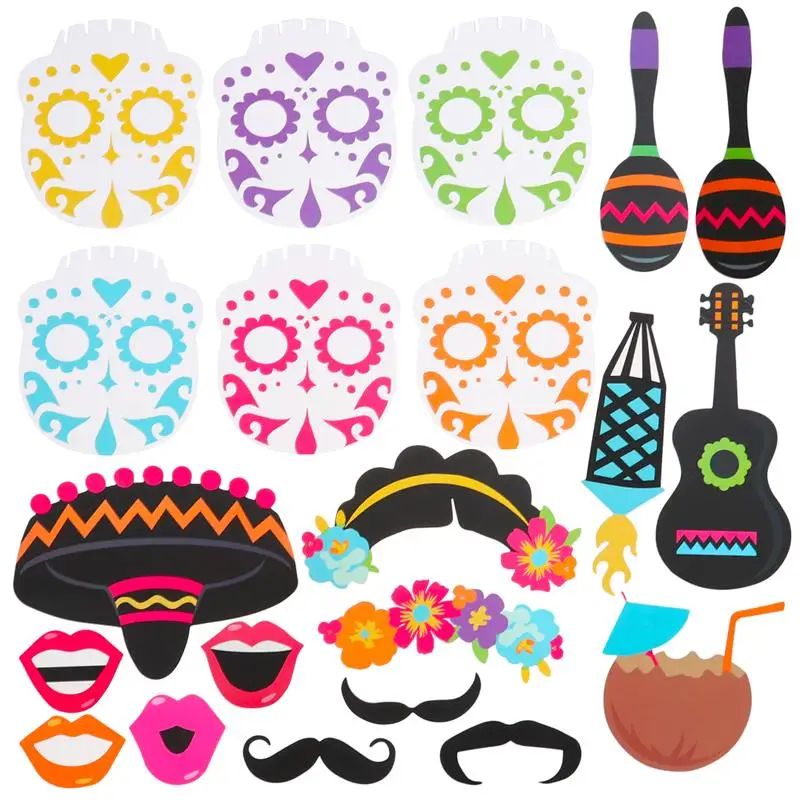 

21pcs Cinco de Mayo Photo Booth Props Mexico Fiesta Party Supplies Day of The Dead Party Decoration