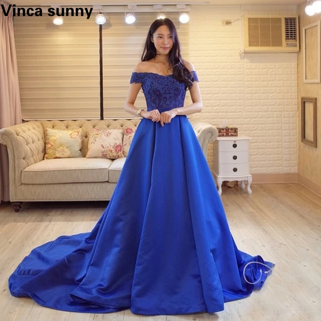 Blue Satin Prom Dress
