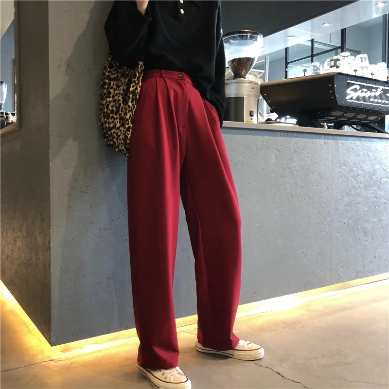 

High Waist Zipper Solid Straight Slim Full Pant Korean Streetwear Fashion Casual Tracksuit Trouser OL Pretty Women Loose Bottoms