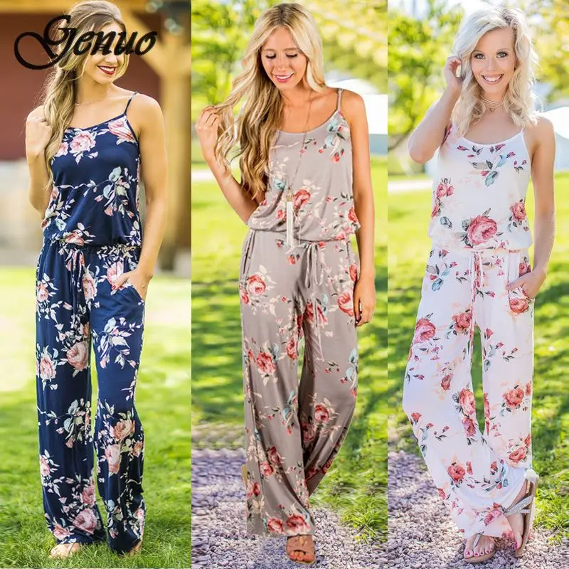 Super Comfy Floral Jumpsuit Fashion Trend Sling Print Loose Piece Trousers Genuo Super Comfy Floral Jumpsuit Fashion Trend Sling Print Loose Piece Trousers Genuo