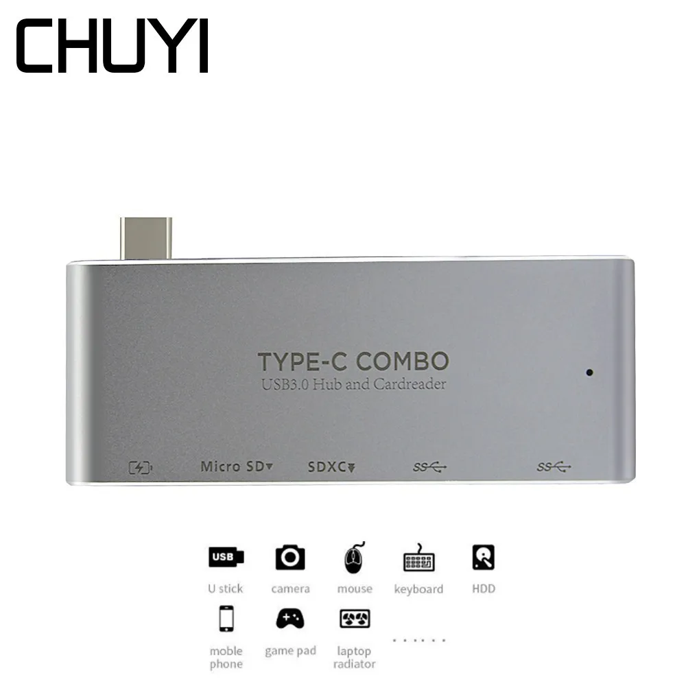 

CHUYI USB C 3.1 Type-C Hub High Speed USB3.0 Combo Splitter SD/TF Card Reader Micro USB Multi Port For MacBook PC Laptop Desktop