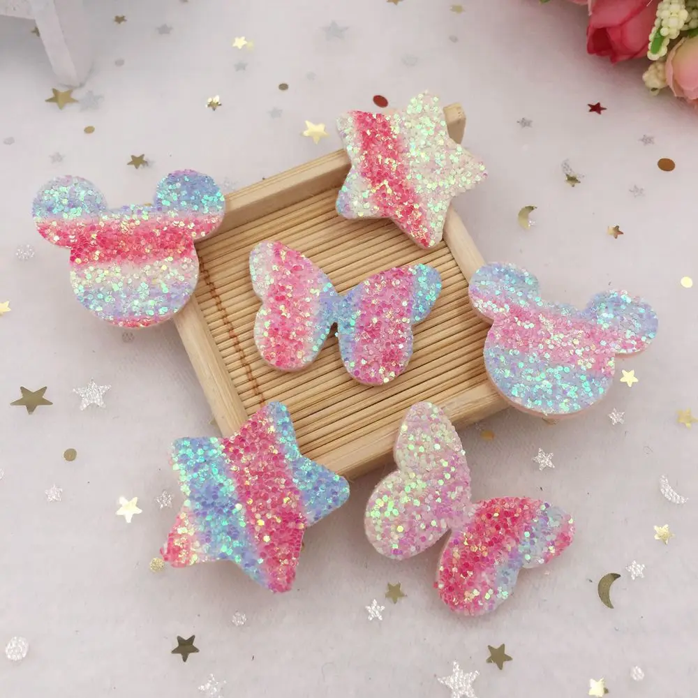 

New 16pcs Felt Fabric Paillett Rainbow Stripe Mashup Applique Wedding DIY Patchs A512