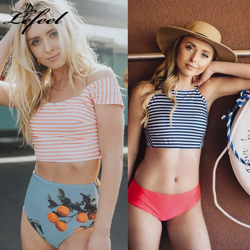 Lefeel 2019 Sexy Bikinis Set Floarl Print Swimsuit Patchwork Bikini High Waist Swimwear Women Plus Size Bathing Suit Biquini |