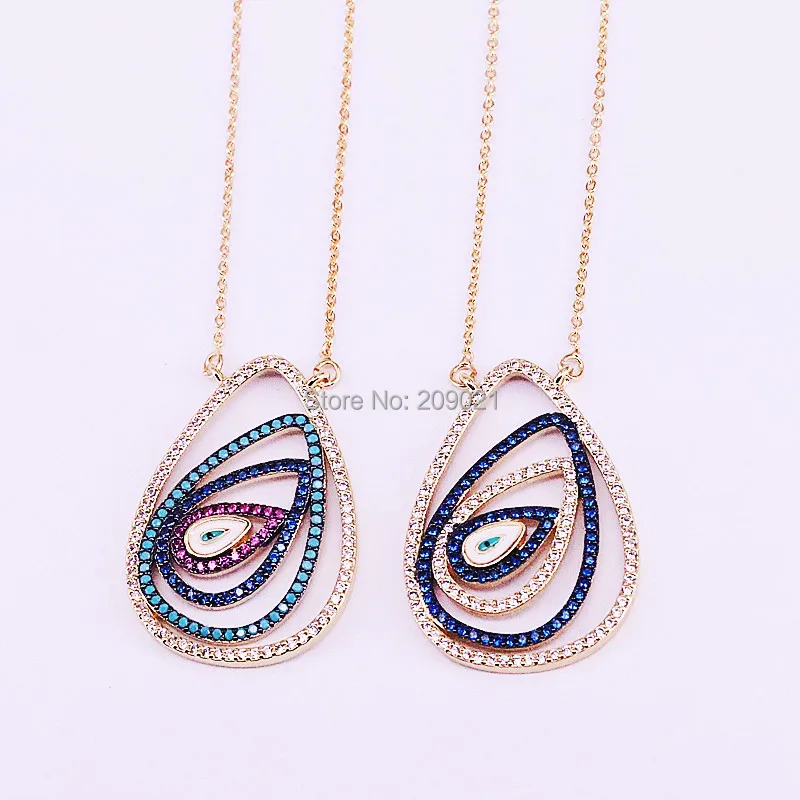 

5Pcs New Fashion cubic zirconia micro pave cz Waterdrop Eye Pendant Necklace For Women Jewelry