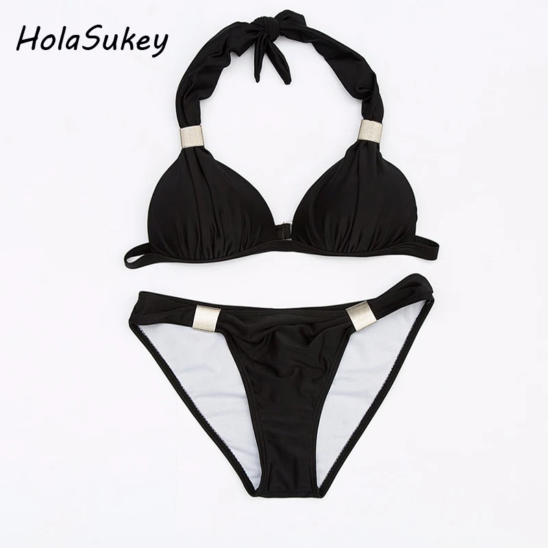 Holasukey 2019 новые пикантные бикини Пуш Ап купальник для женщин одноцветное Hatler Топ