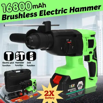 

16800mAh 128VF Electric Hammer Brushless Cordless Lithium-Ion Hammer Drill with 2 Battery Power Tools