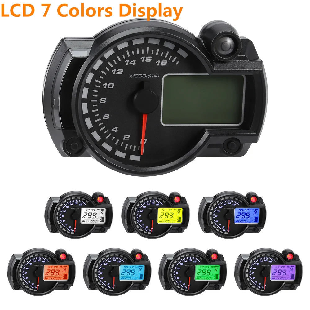 

LCD 7 Colors Display Motorcycle Digital Speedometer Odometer Techometer Overspeed Warning Gauge Tachometer Odometer Instrument