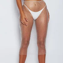 Летние юбки со стразами из рыбьей сетки женские модные сетчатые Прозрачные Пляжные Клубные обтягивающее по бедрам сексуальное юбка-карандаш