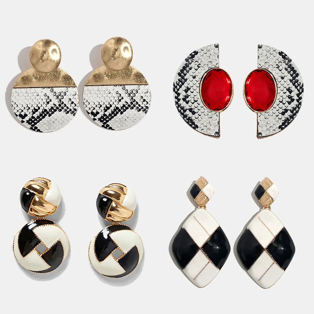 

Flatfoosie ZA Leopard Drop Dangle Earrings For Women Gold Color Geometric Crystal Elegant Long Earring Boho TrendyParty Jewelry