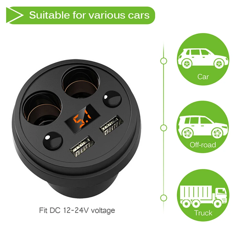 3.1A двойной Переходник USB для зарядки в машине с 2 гнездами прикуривателя Автомобильный держатель чашки тип поддержка Volmeter дисплей DC 12-24 В