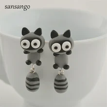Серьги в форме животных милый маленький енот Полимерная глина серьги гвоздики для детей девочек день рождения дочери вечерние сбора