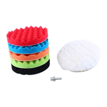 

Car Sponge Polishing Waxing Buffing Pads Kit Set (5 Polishing Pads+1 woolen buffer+1 adhesive backer pad) Compound 4/5/6/7"