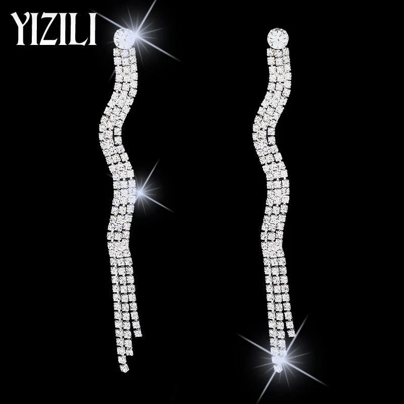 

YIZILI 2018 new ladies fashion long earrings Rhinestone Drop earrings for Women Banquet Party Wedding gift Hot Jewelry E044
