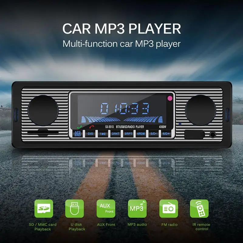 DC12V Bluetooth Auto Car Radio 1DIN Stereo Audio FM Radio Receiver Support Aux Input SD USB Remote Control MP3 Player