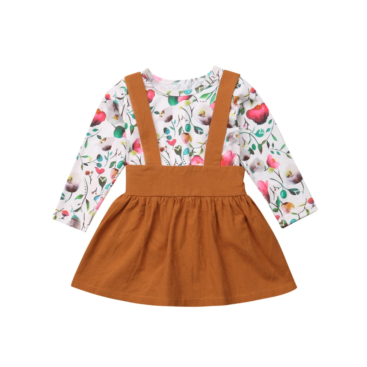 Newborn Toddler Kid Baby Girl Floral Tops Romper Suspender Skirt