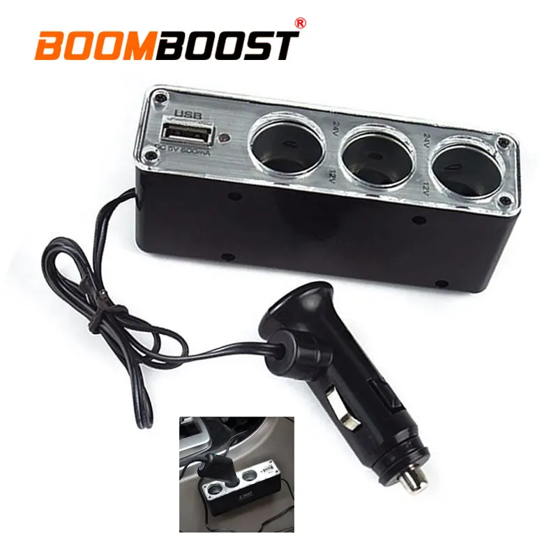 

Charger Power Adapter Plug DC 12V Triple socket with one USB 3 Way Auto Socket Splitter 12V Car Cigarette Lighter