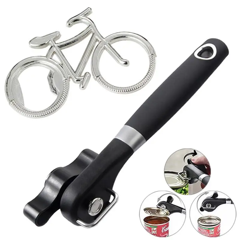 Can Opener Professional Side Cutting Manual Lifter Opening Tool with Bicycle Bike Shaped Bottle | Дом и сад