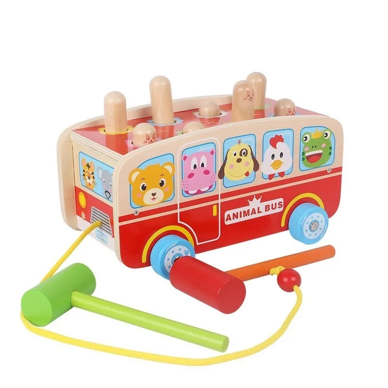

2019 New Wooden Toys Enlightenment Percussion Toy Wooden Blocks Beat Hamster Colorful Tap Car Educational Toys Children Baby