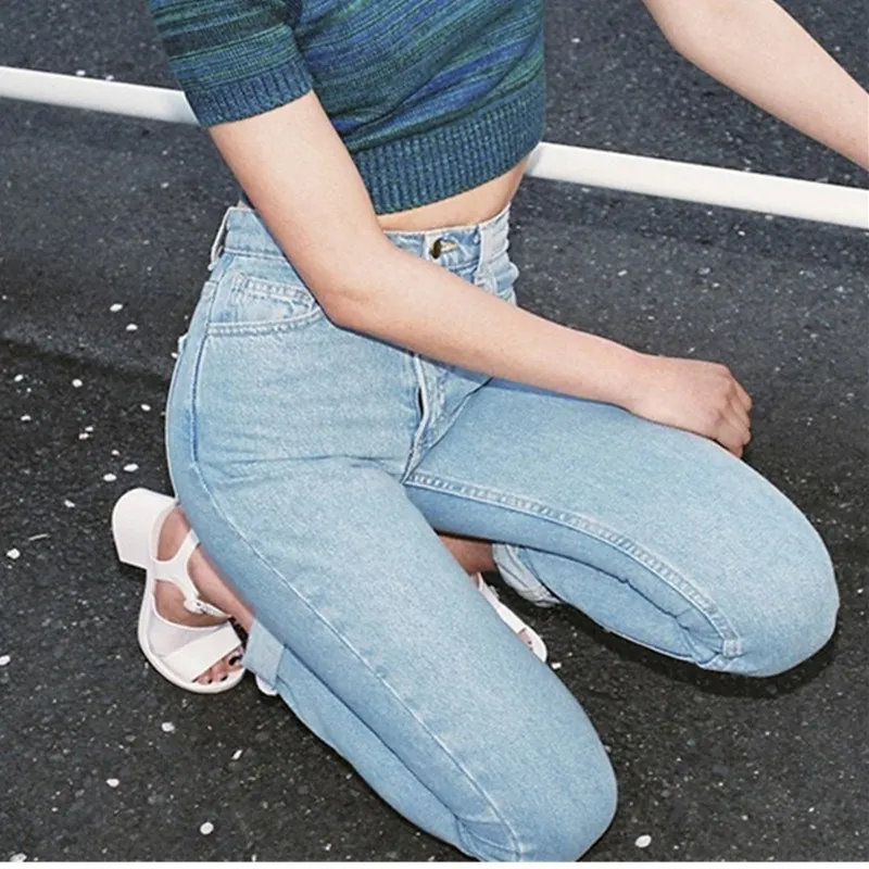 2019 Retro Women Pencil Denim Pants Fashion High Waist Jeans Woman Casual Vintage Boyfriend Jeans Casual Blue Straight Trousers