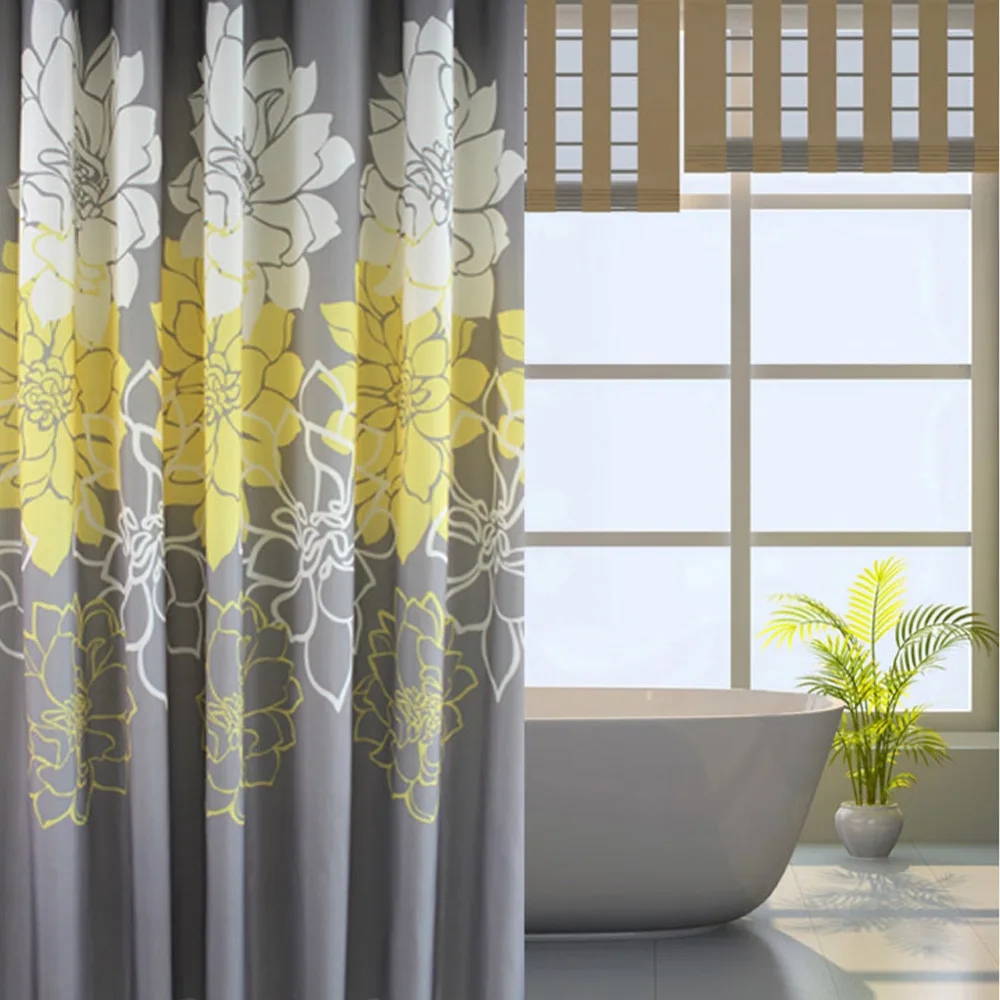 

Gray Background and Flowers Pattern,Mildew Proof and Waterproof Washable Printed Polyester Fabric Shower Curtain for Bathroom