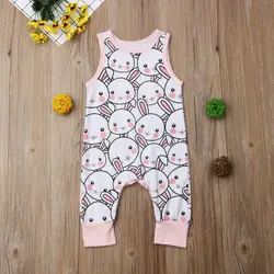 Детский комбинезон без рукавов с кроликами для новорожденных и маленьких девочек, Милый хлопковый комбинезон, одежда для детей 0-24 м