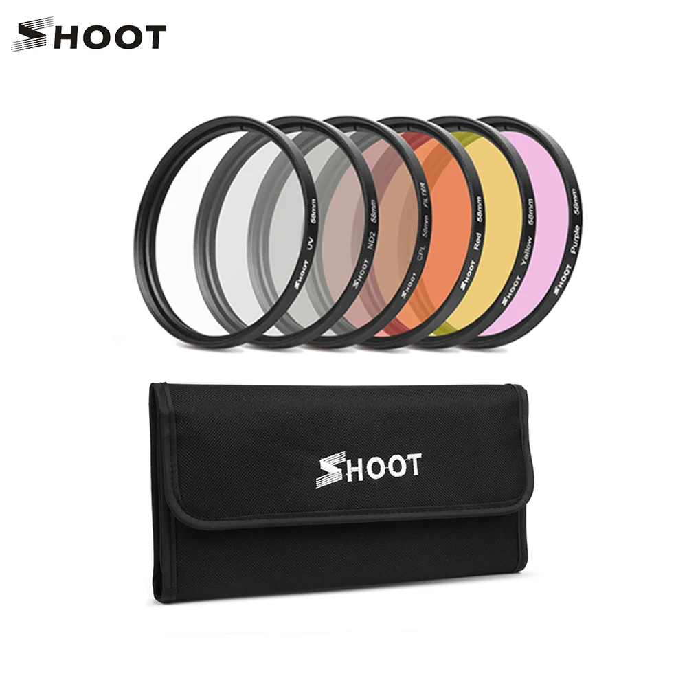 

6-in-1 SHOOT XTG422 58mm Lens Filter Action Camera Filter Set ND2+UV+CPL+Red+Purple+Yellow Filters for GoPro Hero 5/6/7 Black