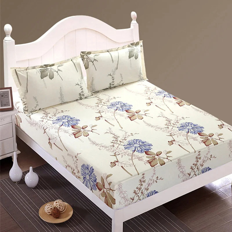 

Elastic Modern Bed Linen Flower Printed Fitted Sheet Polyester Mattress Cover Bed Sheet Set Soft Single Double Queen Size