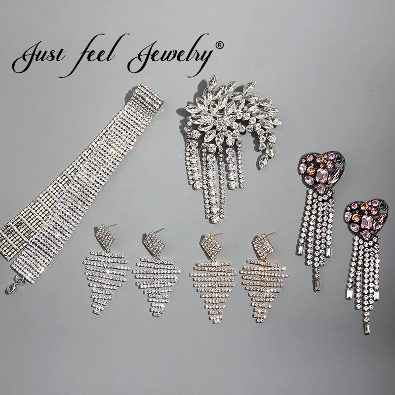 

JUST FEEL 2019 New Geometric Metal Crystal Drop Tassel Earrings For Women Wedding Party Bohemian Vintage Earring Trendy Jewelry