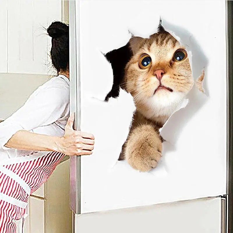 3D стикер на стену с изображением кошек, наклейки на туалет с отверстием для просмотра, яркие собаки, ванная комната, украшение для дома, виниловые художественные наклейки с изображением животных, наклейки на стену