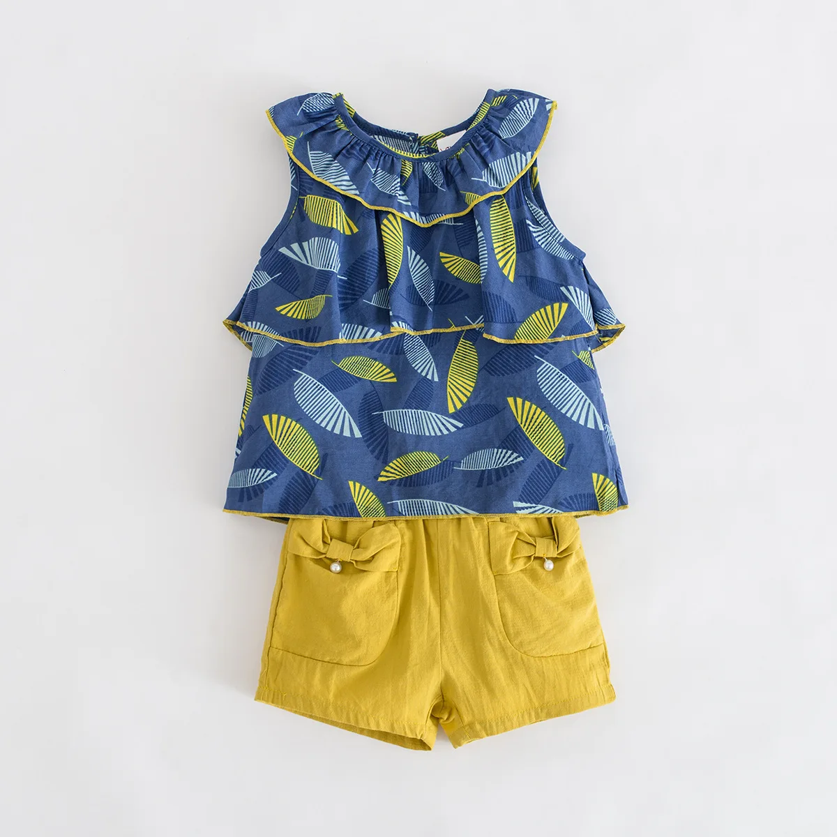 

2019 Summer Little Girls Blouse + Short Pants Pink/yellow 2 Pieces Sets Children Clothing New Arrival Fashion Flower Kids Suit