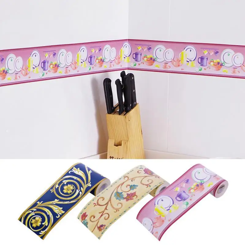 

Self-adhesive Decorative Waist Line Living Room Corner Skirting Border bathroom waterproof pvc Fruit Blue Flower wall stickers