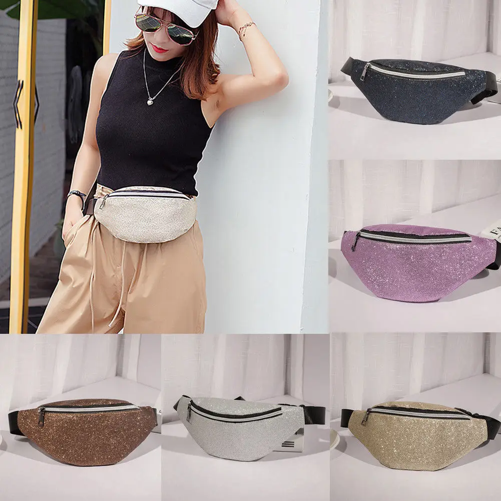 

Fashion Women Men Clear Glitter Waist Belt Bum Bag Pouch Hip Purse Travel Bag