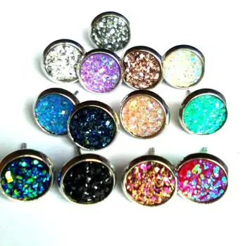 

50Pairs/lot 8mm 12mm Fashion Bohemian Vintage Earrings Jewelry Cute druzy Round Stainless Steel Stud Earring Best Gift