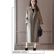 Модное однотонное длинное зимнее модное шерстяное пальто Свободное однобортное шерстяное пальто и куртка офисное Женское пальто Femenino