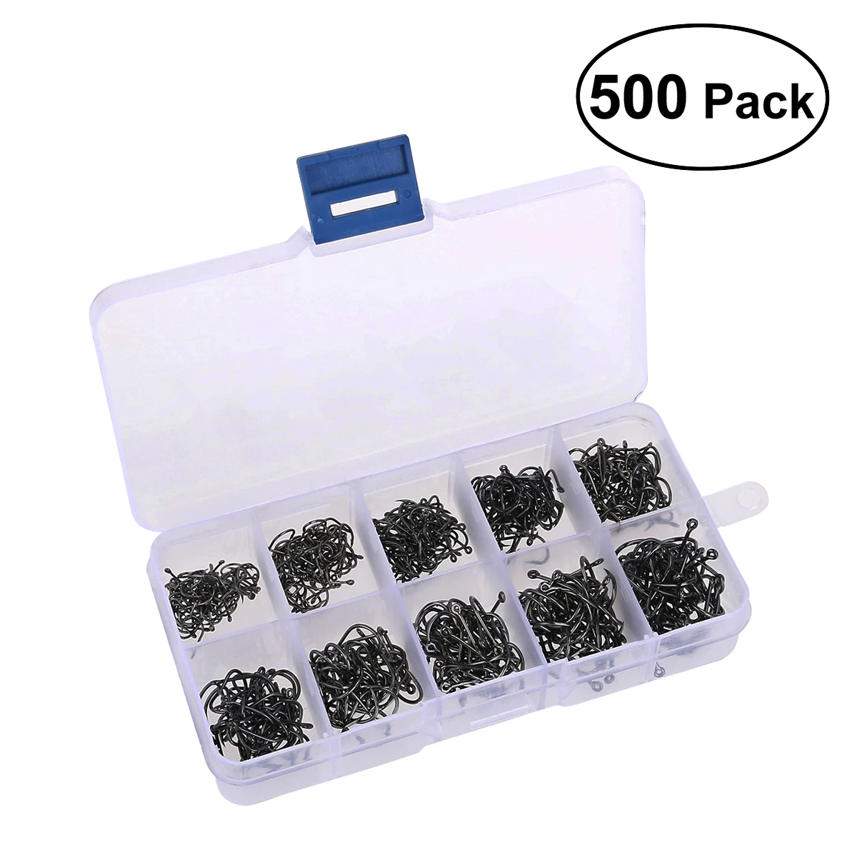 

TINKSKY A Box of 500pcs 10 Different Sizes Fishing Hooks Fish Hooks Fishhooks