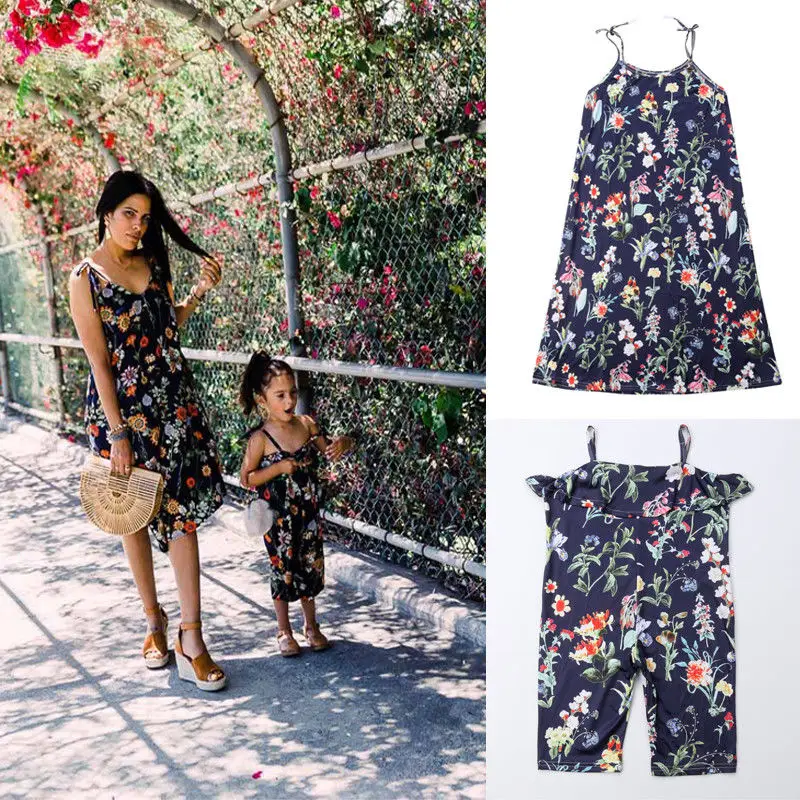 

Fashion Mother and Daughter Matching Dresses Women Girls Holiday Beach Dress New