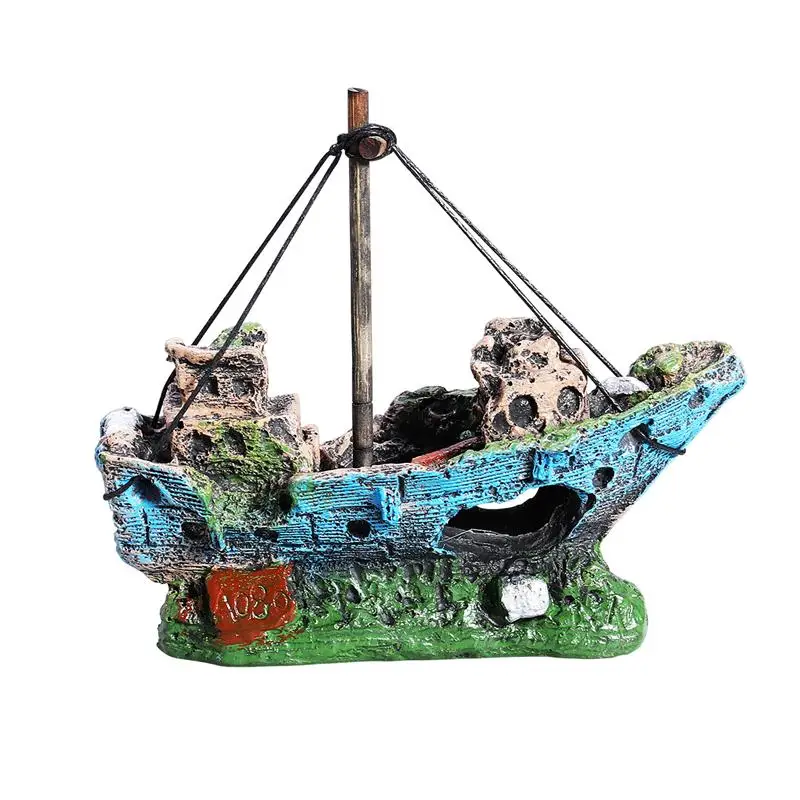 

UEETEK Creative Unique Stylish Fishing Boat Artificial Simulation Man-Made Aquarium Fish Tank Underwater Landscaping Ornament