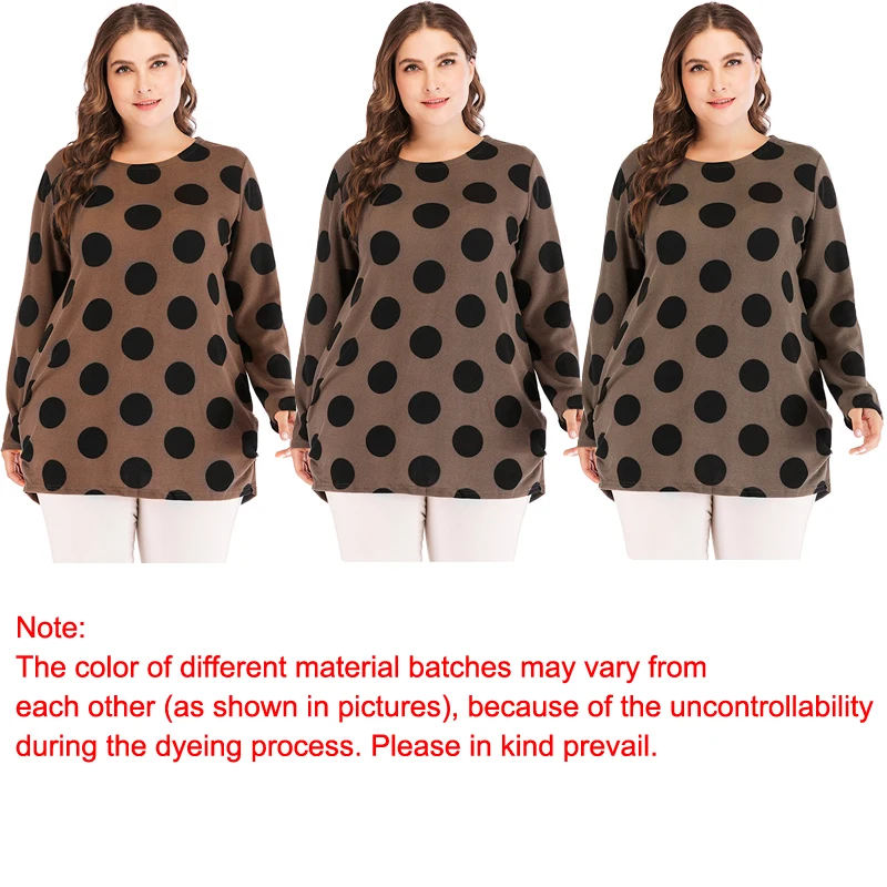 2019 Korean T Shirt Women Long Sleeve Tshirt 5XL Plus Size T-shirt Dot Tunic Knitted Shirt Long Pullover female Tops Tees Coffee