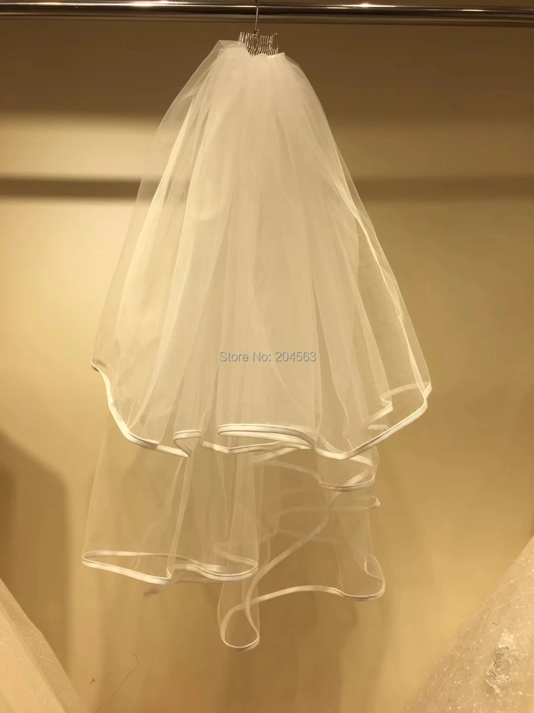 Два-Слои лента из органзы Свадебные вуали с каймой на локтях Длина Простые Свадебные вуали с гребешком