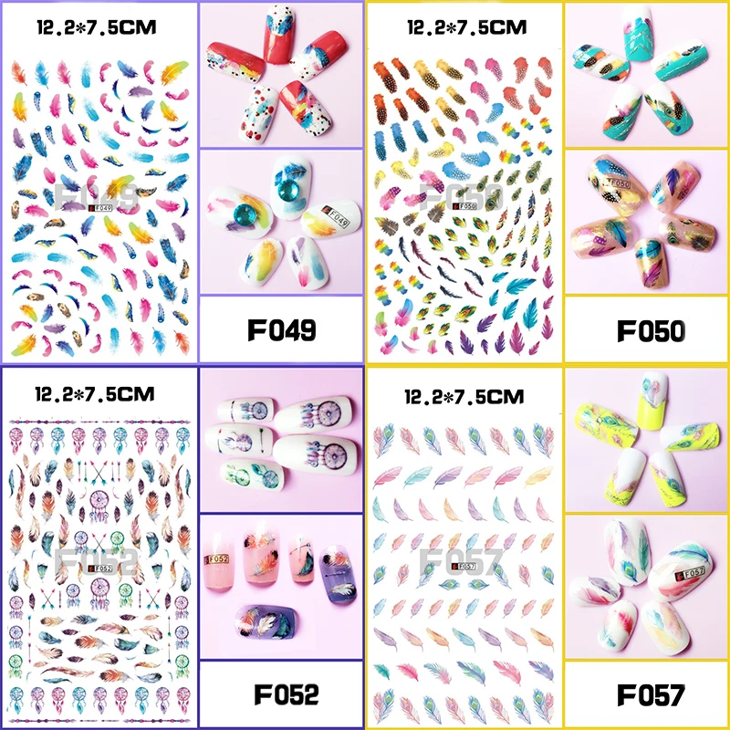 

1 Sheet Optional Different Colors Feather Fashionable Nail Art Decor 3D Nail Sticker for Ladies Decals