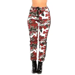 2019 Для женщин женский эластичный пояс на шнуровке Сексуальные облегающие брюки Camo брюки карго Штаны Повседневное армии боевой камуфляж