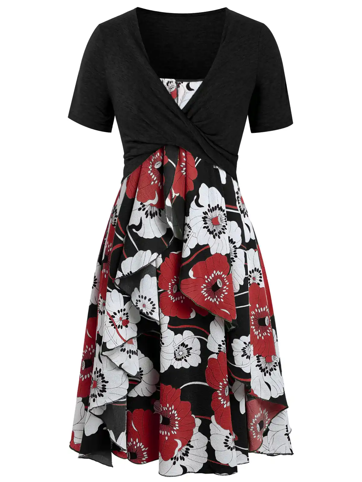 plus size floral print layered cami dress with criss cross crop top