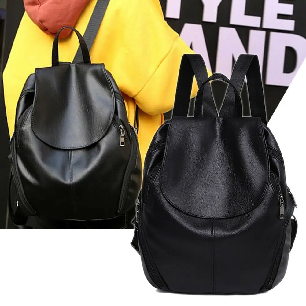 

Fashion Casual Womens Vintage PU Leather Backpack School Backpack Shoulder Travel Rucksack Bag New Black
