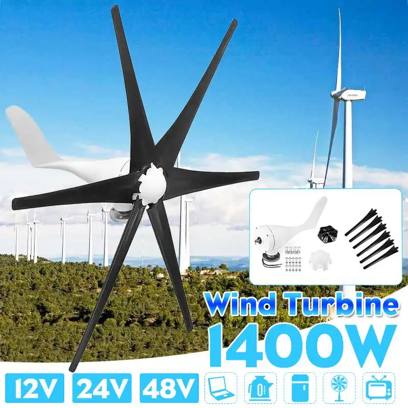 

1400W 12V 24 V 48 Volt Six Wind Blades Wind Turbines Generator + Controller Gift Power Windmill Energy Turbines Charge for Home