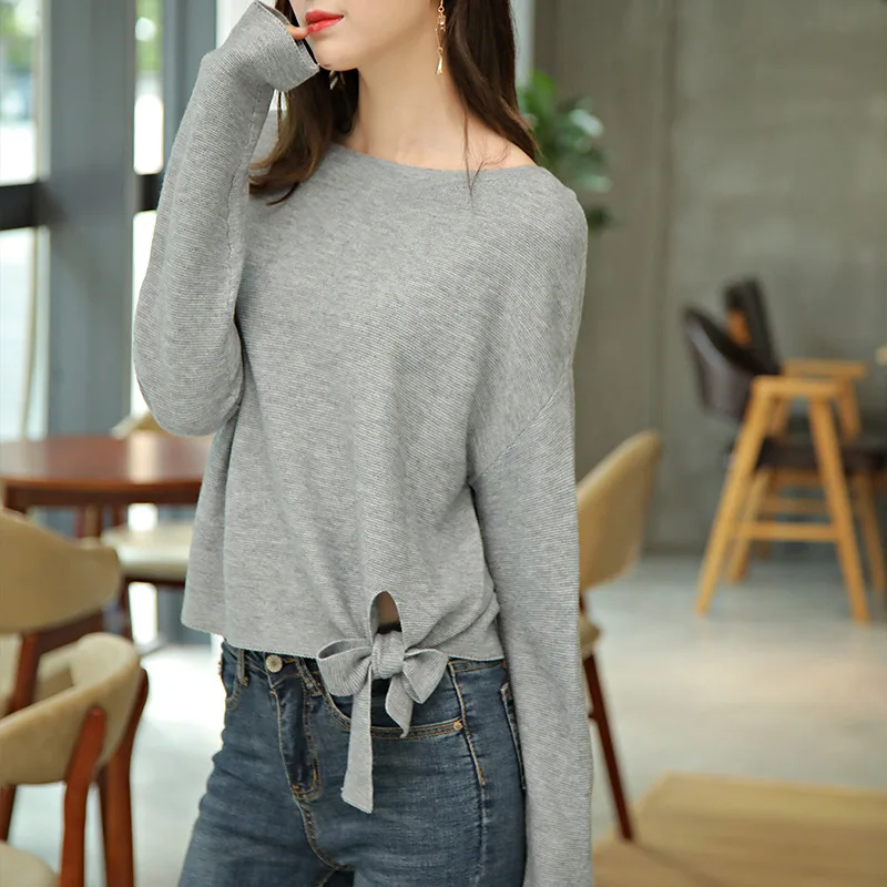 2019 Spring New Style Women Batwing Sleeve Wool Bottoming Shirt Lazy Boat/Bateau Neckline Loose Women Thin Jumpers 2019 Spring New Style Women Batwing Sleeve Wool Bottoming Shirt Lazy Boat/Bateau Neckline Loose Women Thin Jumpers