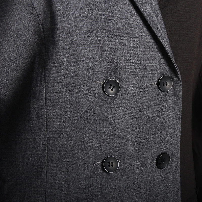 Ideal  [EAM] 2020 New Autumn Summer Lapel Long Sleeve Gray Hit Color Pleated Irregular Split Joint Jacket 