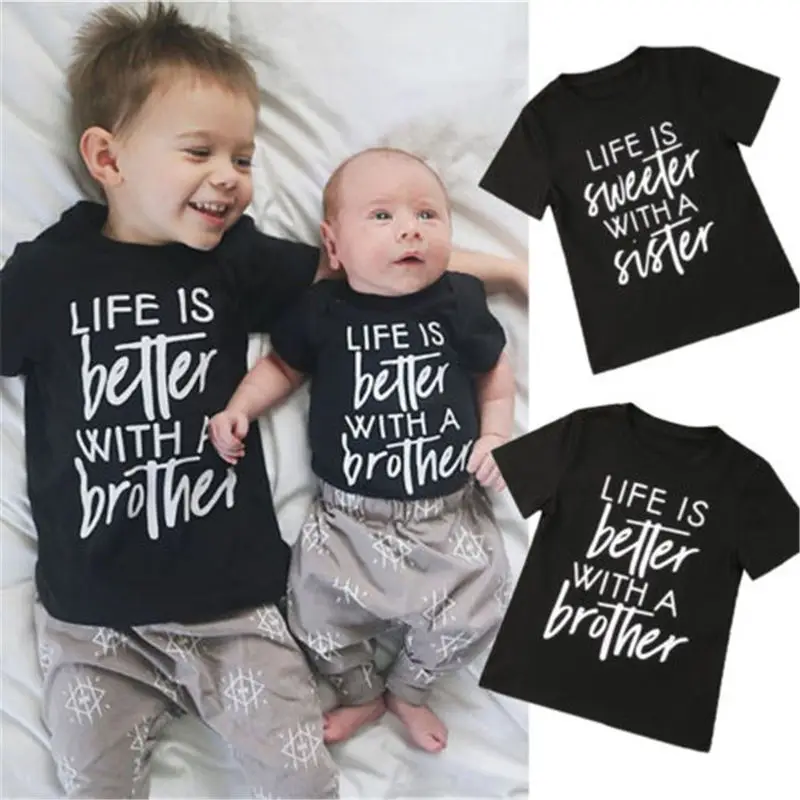 

Emmababy High Quality Kids T Shirts for Baby Boys Girls Letter Life is Sweeter/Better Short Sleeve Cotton Shirt Summer Clothing